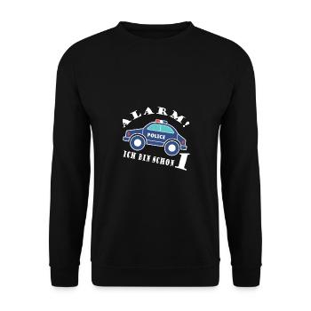 Alarm ich bin schon 1 Polizei - Unisex Pullover - Schwarz - Vorne - Alina (178cm) & Michal (187cm)