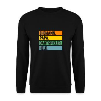 Dart Papa Vater Dartsspieler Darts - Unisex Pullover - Schwarz - Vorne - Alina (178cm) & Michal (187cm)