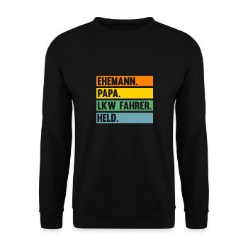 LKW Fahrer Fernfahrer Papa Vater Trucker - Unisex Pullover - Schwarz - Vorne - Alina (178cm) & Michal (187cm)