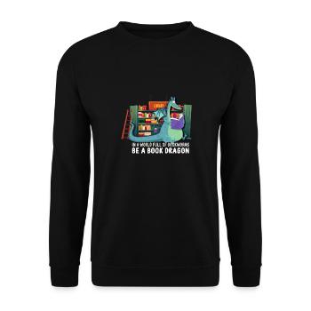 Bookworm Bookdragon Books Dragon Book Fan Reading Fan - Unisex Sweatshirt - black - Front - Alina (178cm) & Michal (187cm)