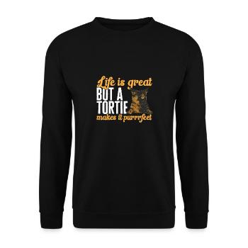 Schildpatt Katze Tortoiseshell Cat Tortie - Unisex Pullover - Schwarz - Vorne - Alina (178cm) & Michal (187cm)