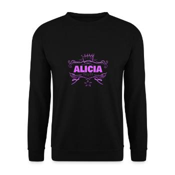 Geschenk für Alicia - Unisex Pullover - Schwarz - Vorne - Alina (178cm) & Michal (187cm)