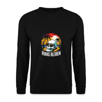 Skull mit Basecap Sonnenbrille am Strand - Unisex Pullover - Schwarz - Vorne - Alina (178cm) & Michal (187cm)
