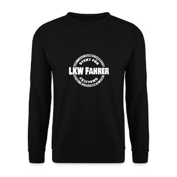 Qualität LKW Fahrer - Unisex Pullover - Schwarz - Vorne - Alina (178cm) & Michal (187cm)