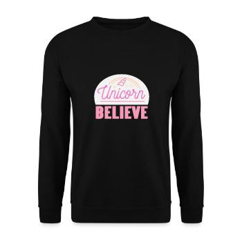 BELIEVE Cute Awesome Unicorn Designs T-Shirt - Unisex Pullover - Schwarz - Vorne - Alina (178cm) & Michal (187cm)