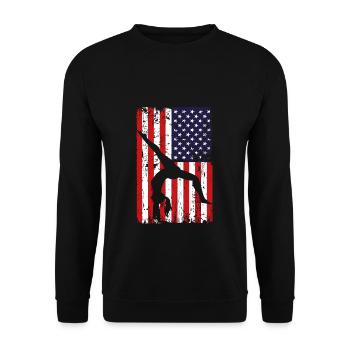 Turnen Gymnsatik US Flagge Turntrainer Sportverein - Unisex Pullover - Schwarz - Vorne - Alina (178cm) & Michal (187cm)