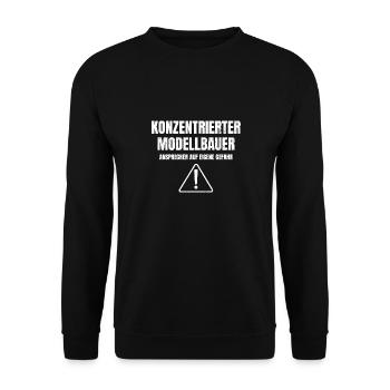 Konzentrierter Modellbauer | Modellbau Geschenke - Unisex Pullover - Schwarz - Vorne - Alina (178cm) & Michal (187cm)