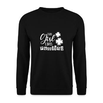 Girl Likes Puzzling Jigsaw Funny Saying Puzzle Fan - Unisex Sweatshirt - black - Front - Alina (178cm) & Michal (187cm)