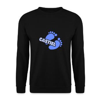 Fußabdruck Baby Geburt Castiel - Unisex Pullover - Schwarz - Vorne - Alina (178cm) & Michal (187cm)
