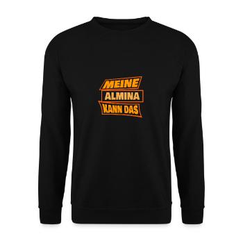 Geschenk für Almina - Unisex Pullover - Schwarz - Vorne - Alina (178cm) & Michal (187cm)