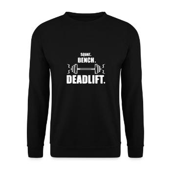 Kreuzheben Bankdrücken Kniebeugen Gewichte heben - Unisex Pullover - Schwarz - Vorne - Alina (178cm) & Michal (187cm)