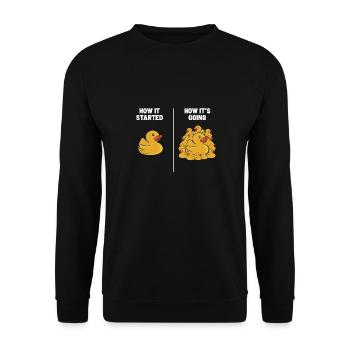 Rubber Duck Duckling Funny How It Started How It's - Unisex Sweatshirt - black - Front - Alina (178cm) & Michal (187cm)