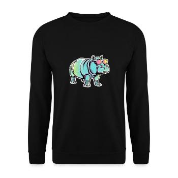 Lustiges Nilpferd mit Sonnenbrille für einen - Unisex Pullover - Schwarz - Vorne - Alina (178cm) & Michal (187cm)