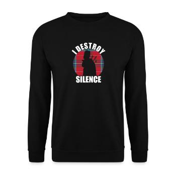 "I Destroy Silence" funny bagpipe design - Unisex Sweatshirt - black - Front - Alina (178cm) & Michal (187cm)