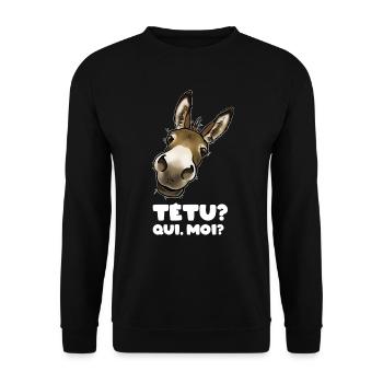 Tetu? Qui moi? (âne) texte blanc - Sweat-shirt Unisexe - noir - Devant - Alina (178cm) & Michal (187cm)