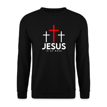 Jesus is my Boss - Jesus ist mein Chef - Unisex Pullover - Schwarz - Vorne - Alina (178cm) & Michal (187cm)
