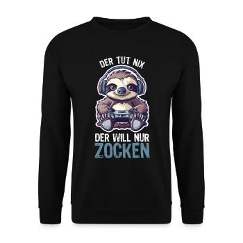 Gamer Faultier Der tut nix der will nur zocken - Unisex Pullover - Schwarz - Vorne - Alina (178cm) & Michal (187cm)