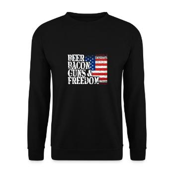 4. Juli: Bier, Speck, Pistole und Freiheit - Unisex Pullover - Schwarz - Vorne - Alina (178cm) & Michal (187cm)