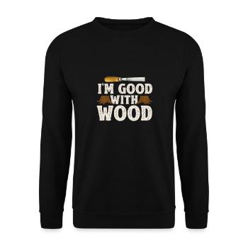Holzbearbeitung Schnitzerei Schreiner - Unisex Pullover - Schwarz - Vorne - Alina (178cm) & Michal (187cm)