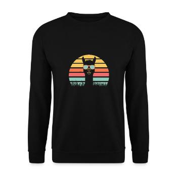 Cooles Alpaka mit Sonnenbrille - Unisex Pullover - Schwarz - Vorne - Alina (178cm) & Michal (187cm)