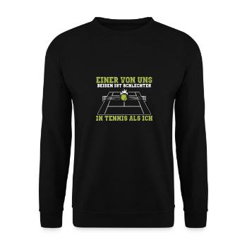 Witziger Tennis Spruch | Spieler Trainer Geschenke - Unisex Pullover - Schwarz - Vorne - Alina (178cm) & Michal (187cm)