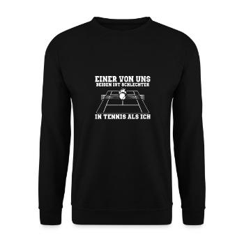 Witziger Tennis Spruch | Spieler Trainer Geschenke - Unisex Pullover - Schwarz - Vorne - Alina (178cm) & Michal (187cm)