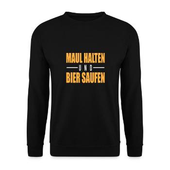 Maul halten und Bier saufen - Unisex Pullover - Schwarz - Vorne - Alina (178cm) & Michal (187cm)