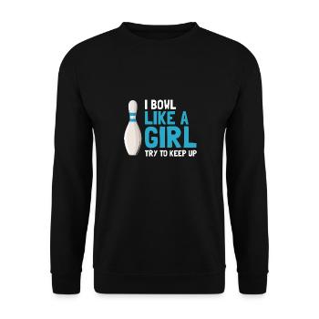 Je joue au bowling comme une fille essaie de garder un drôle de bowler - Sweat-shirt Unisexe - noir - Devant - Alina (178cm) & Michal (187cm)