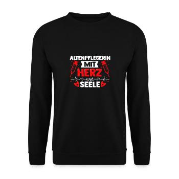 Altenpflegerin mit Herz und Seele - Pflegekraft Pf - Unisex Pullover - Schwarz - Vorne - Alina (178cm) & Michal (187cm)
