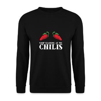 Red Pepper Hot Spicy Food Funny Stop Staring At My - Unisex Sweatshirt - black - Front - Alina (178cm) & Michal (187cm)