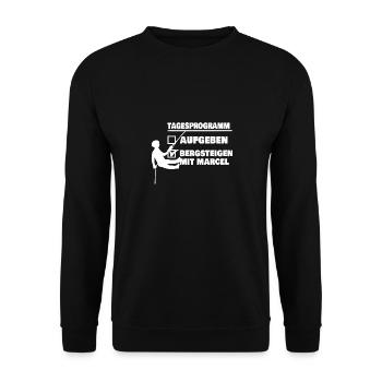 Bergsteigen für Marcel Vorname Berg - Unisex Pullover - Schwarz - Vorne - Alina (178cm) & Michal (187cm)