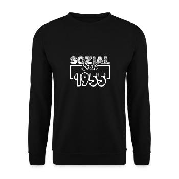 Sozial 1955 - Unisex Pullover - Schwarz - Vorne - Alina (178cm) & Michal (187cm)