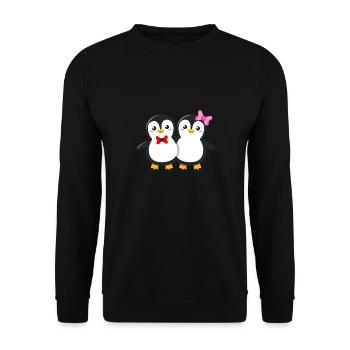 Süßes Pinguin Paar mit Schleife und Fliege - Unisex Pullover - Schwarz - Vorne - Alina (178cm) & Michal (187cm)