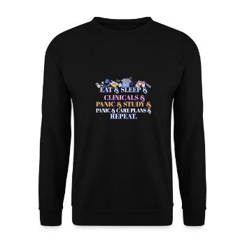 Funny Nurse Eat Sleep Clinicals Panic Medical - Unisex Sweatshirt - black - Front - Alina (178cm) & Michal (187cm)