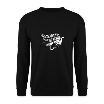 Life With Fly Fishing Trout Angler Fisherman - Unisex Sweatshirt - black - Front - Alina (178cm) & Michal (187cm)