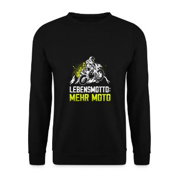 Lebensmotto Mehr Moto Enduro Motocross Motorrad Bi - Unisex Pullover - Schwarz - Vorne - Alina (178cm) & Michal (187cm)