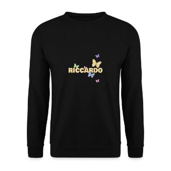 Prénom pour Riccardo Boy’s name Butterflies - Sweat-shirt Unisexe - noir - Devant - Alina (178cm) & Michal (187cm)