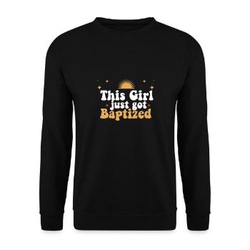 Cette jeune fille vient d’être baptisée religieuse chrétienne - Sweat-shirt Unisexe - noir - Devant - Alina (178cm) & Michal (187cm)