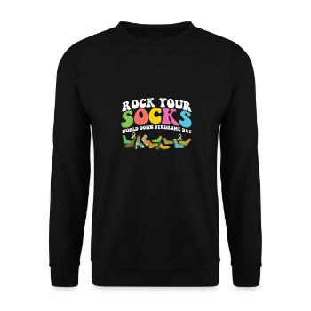 Rock Your Socks Down Syndrome Awareness Trisomy 21 - Unisex Pullover - Schwarz - Vorne - Alina (178cm) & Michal (187cm)