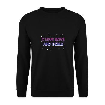 I Love Boys and Girls Bisexual LGBTQ Bi Pride Gay - Unisex Sweatshirt - black - Front - Alina (178cm) & Michal (187cm)