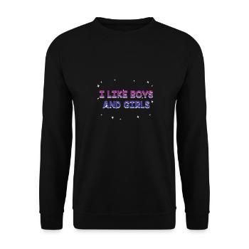 I Like Boys and Girls Bisexual LGBTQ Bi Pride - Unisex Pullover - Schwarz - Vorne - Alina (178cm) & Michal (187cm)