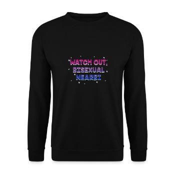 Watch Out Bisexual NearBi LGBTQ Bi Pride LGBT - Unisex Pullover - Schwarz - Vorne - Alina (178cm) & Michal (187cm)