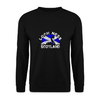 Distressed Loch Ness Monster Schottland Flagge - Unisex Pullover - Schwarz - Vorne - Alina (178cm) & Michal (187cm)