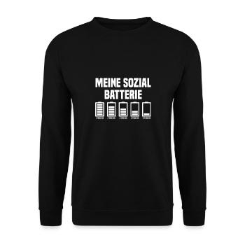 Meine Sozial Batterie Lustige Sprüche - Unisex Pullover - Schwarz - Vorne - Alina (178cm) & Michal (187cm)