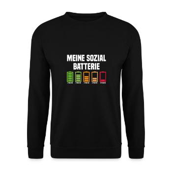 Meine Sozial Batterie Lustige Sprüche - Unisex Pullover - Schwarz - Vorne - Alina (178cm) & Michal (187cm)