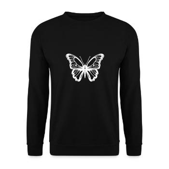 Eleganter Schmetterling – minimalistisches Insekte - Unisex Pullover - Schwarz - Vorne - Alina (178cm) & Michal (187cm)