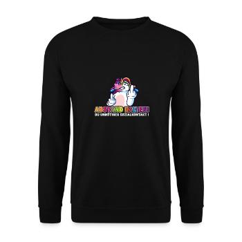 Aus dem Weg du unnötiger Sozialkontakt Einhorn - Unisex Pullover - Schwarz - Vorne - Alina (178cm) & Michal (187cm)
