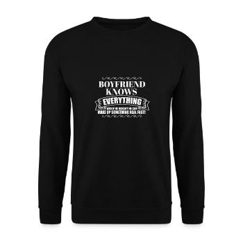 Trophy Boyfriend Knows Everything Know It All - Unisex Pullover - Schwarz - Vorne - Alina (178cm) & Michal (187cm)