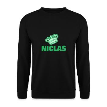 Geschenk für Niclas - Unisex Pullover - Schwarz - Vorne - Alina (178cm) & Michal (187cm)
