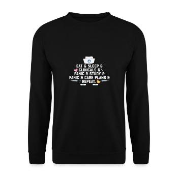 Eat Sleep Clinicals Panic Funny Nurse Medical - Unisex Sweatshirt - black - Front - Alina (178cm) & Michal (187cm)
